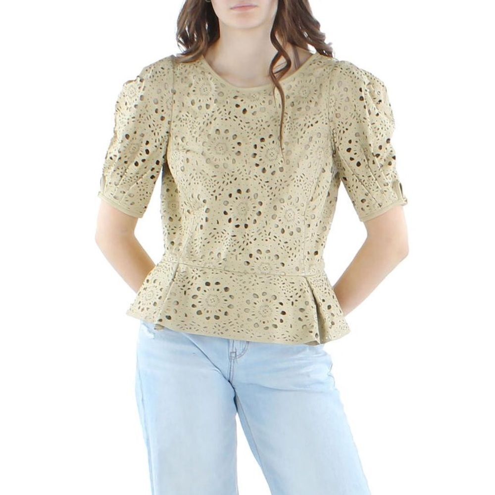 L.Ralph Lauren 100% Lambskin Leather Laser Cut Peplum Top, NWT, Size 16 - Picture 9 of 13